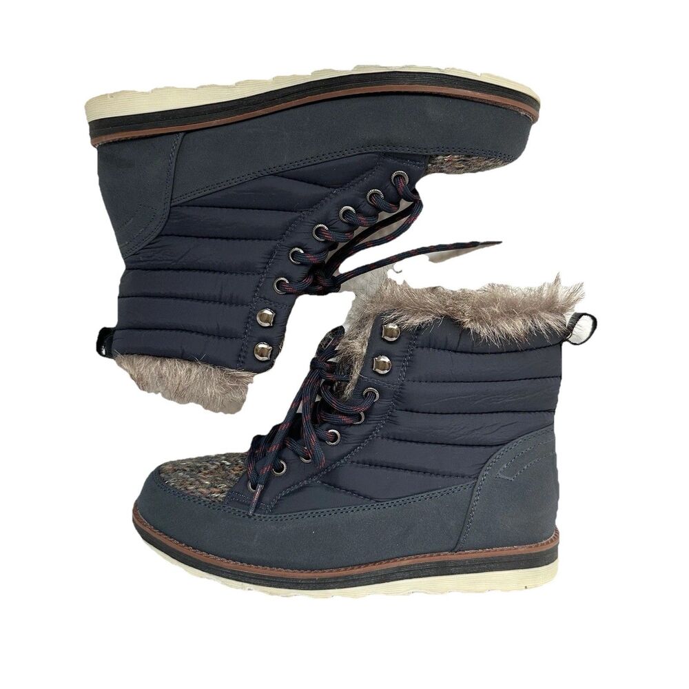 Muk Luks Boots Womens 8 Sigrid Navy Faux Fur Lined Insulated Lace Up Snow Winter
